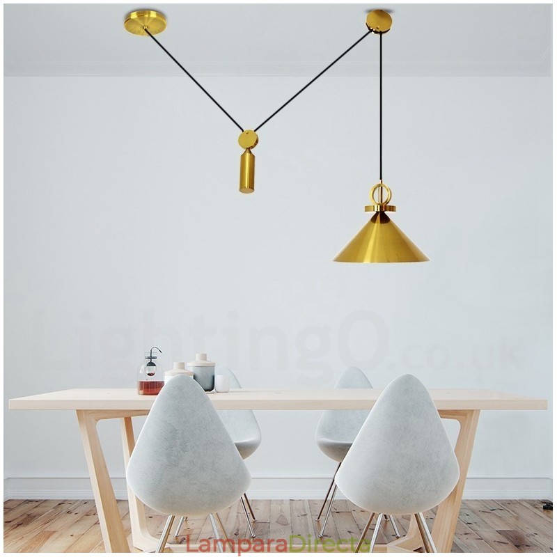 Lámpara colgante de techo de latón con diseño nórdico contemporáneo moderno de cobre puro y con subida y bajada.