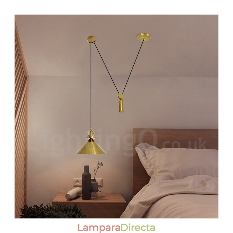 Lámpara colgante de techo de latón con diseño nórdico contemporáneo moderno de cobre puro y con subida y bajada.