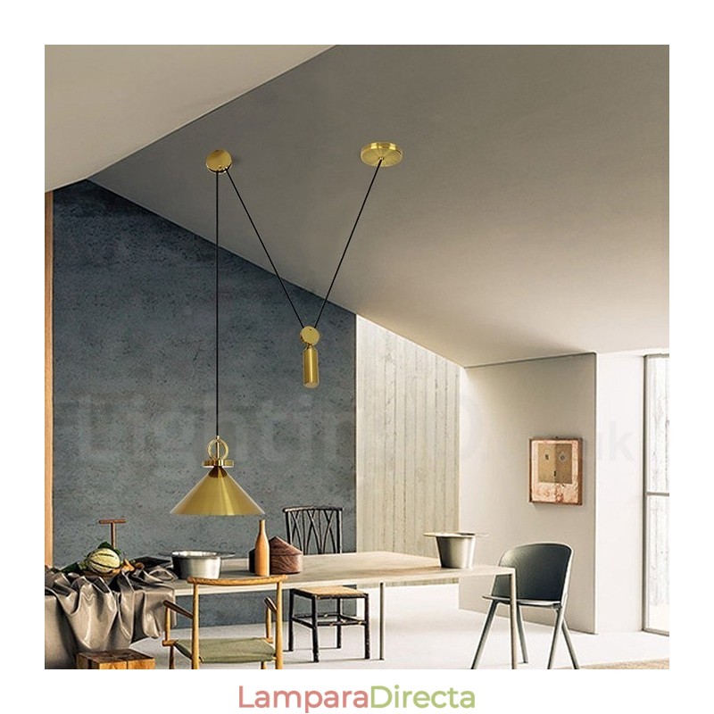 Lámpara colgante de techo de latón con diseño nórdico contemporáneo moderno de cobre puro y con subida y bajada.