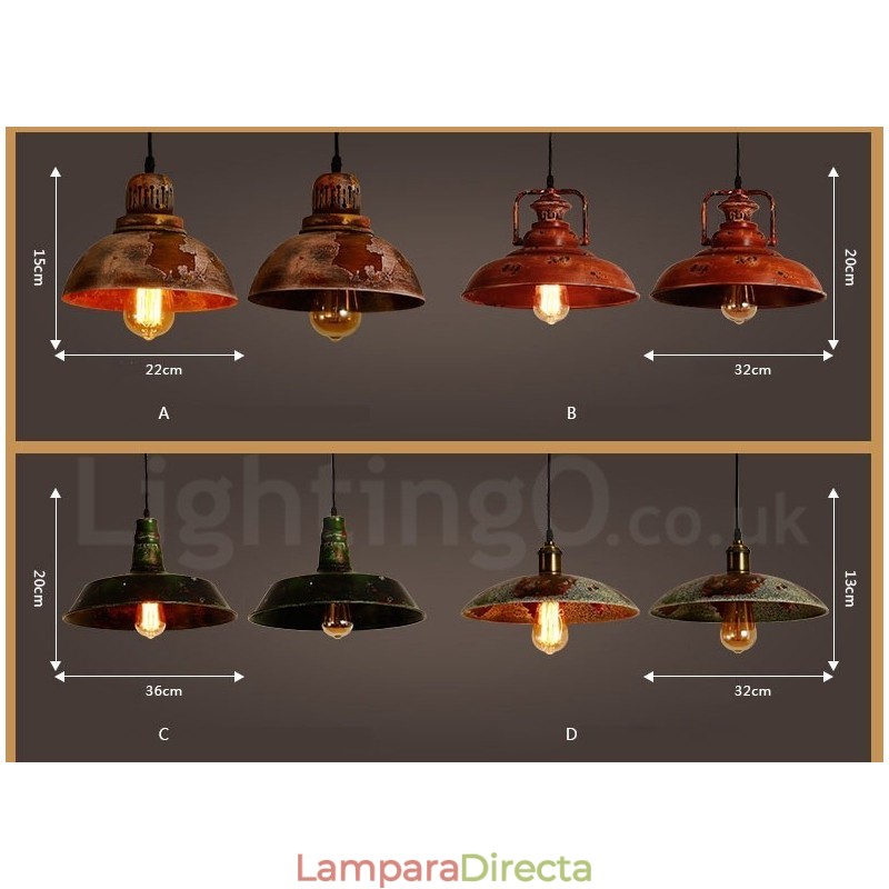 Lámpara colgante rústica estilo loft, estilo retro vintage, de 1 luz