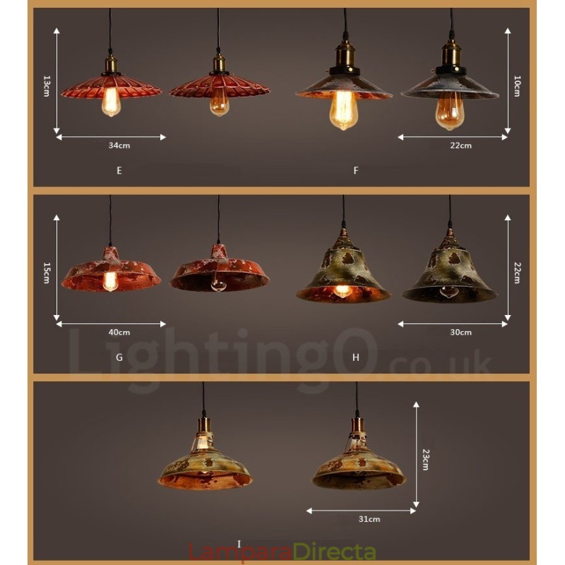 Lámpara colgante rústica estilo loft, estilo retro vintage, de 1 luz