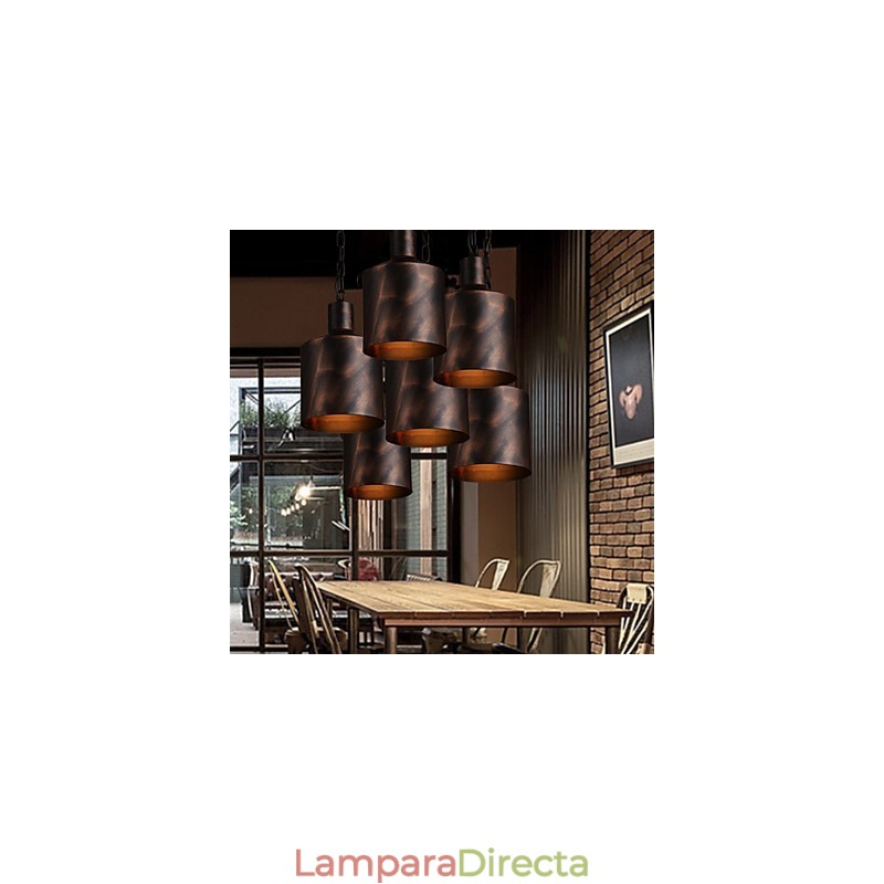 Lámpara colgante rústica de metal con forma de tambor