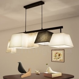 Lámpara colgante moderna contemporánea de acero de 5 luces con pantalla de tela