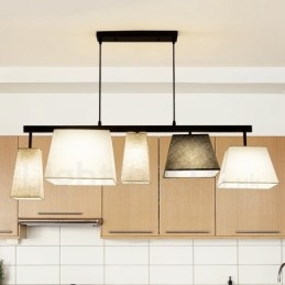 Lámpara colgante moderna contemporánea de acero de 5 luces con pantalla de tela