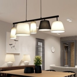 Lámpara colgante moderna contemporánea de acero de 5 luces con pantalla de tela