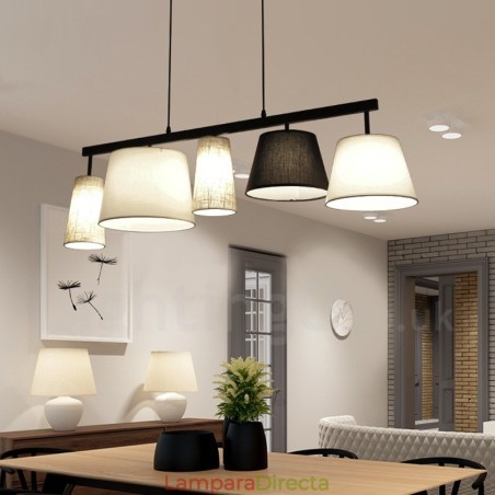 Lámpara colgante moderna contemporánea de acero de 5 luces con pantalla de tela Lámpara colgante moderna contemporánea de acero de 5 luces con pantalla de tela