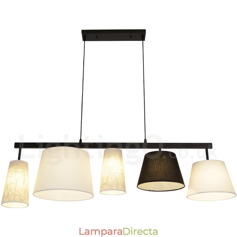 Lámpara colgante moderna contemporánea de acero de 5 luces con pantalla de tela