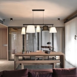 Lámpara colgante moderna contemporánea de acero de 5 luces con pantalla de tela