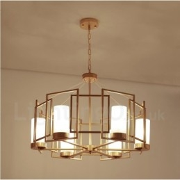 Lámpara colgante moderna contemporánea de latón de 6 luces con pantalla de vidrio