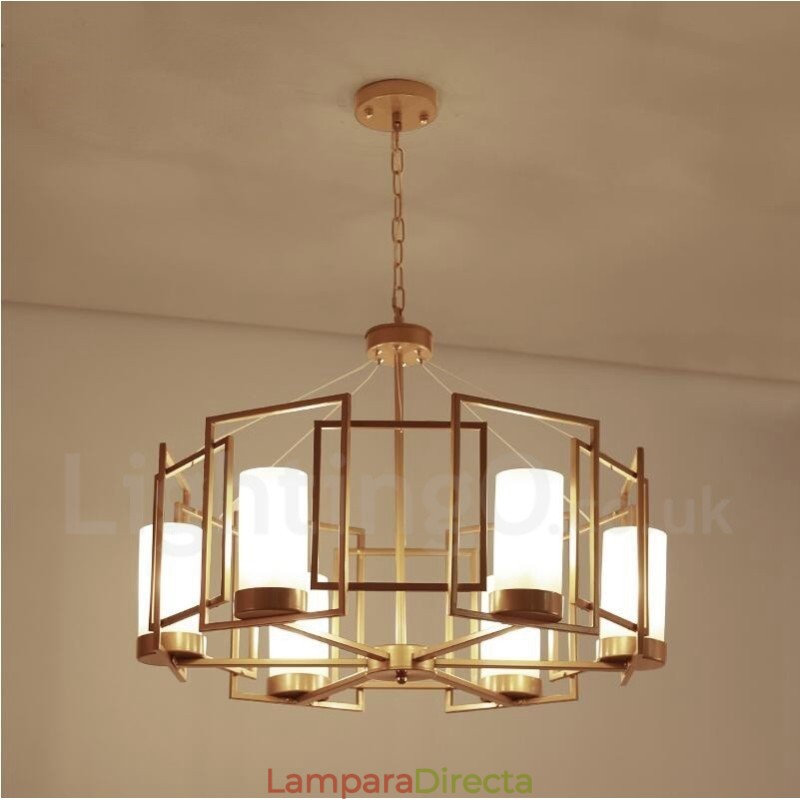Lámpara colgante moderna contemporánea de latón de 6 luces con pantalla de vidrio