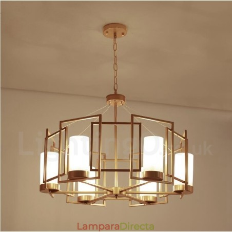 Lámpara colgante moderna contemporánea de latón de 6 luces con pantalla de vidrio Lámpara colgante moderna contemporánea de latón de 6 luces con pantalla de vidrio
