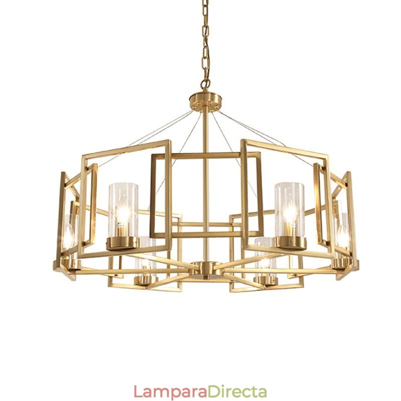 Lámpara colgante moderna contemporánea de latón de 6 luces con pantalla de vidrio