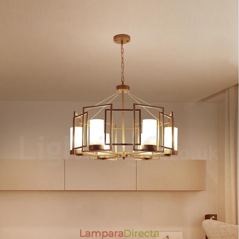 Lámpara colgante moderna contemporánea de latón de 6 luces con pantalla de vidrio
