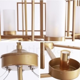 Lámpara colgante moderna contemporánea de latón de 6 luces con pantalla de vidrio