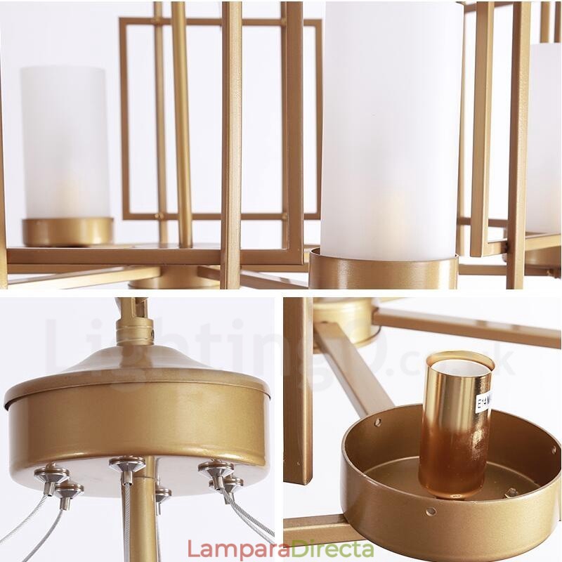 Lámpara colgante moderna contemporánea de latón de 6 luces con pantalla de vidrio