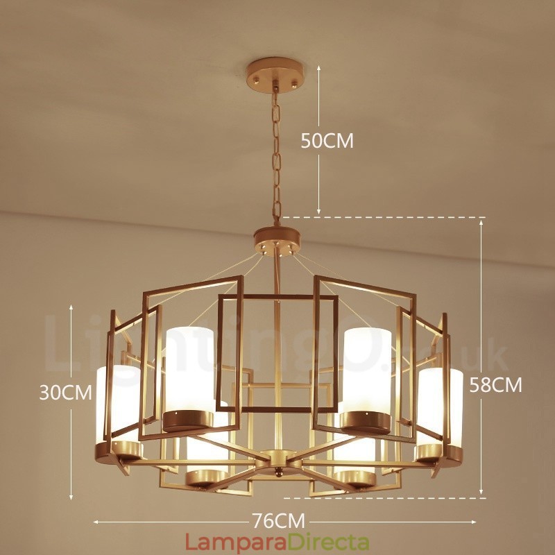Lámpara colgante moderna contemporánea de latón de 6 luces con pantalla de vidrio