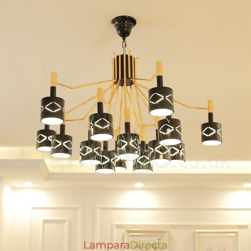 Lámpara de araña moderna contemporánea de acero de 15 luces con pantalla de acero