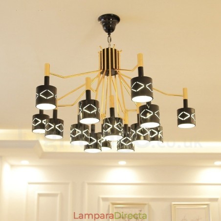 Lámpara de araña moderna contemporánea de acero de 15 luces con pantalla de acero Lámpara de araña moderna contemporánea de acero de 15 luces con pantalla de acero