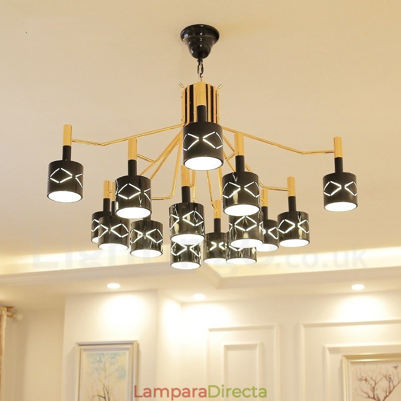Lámpara de araña moderna contemporánea de acero de 15 luces con pantalla de acero