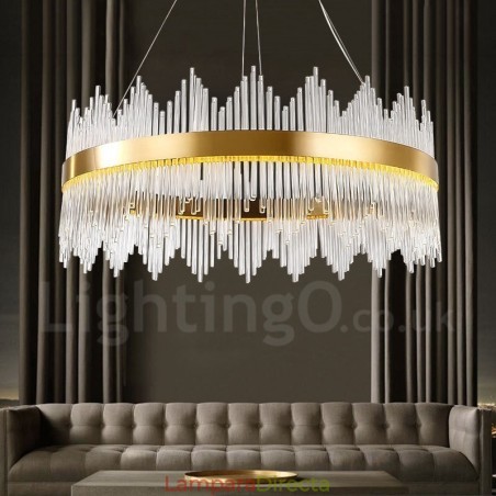 Lámpara colgante moderna y contemporánea de acero con pantalla de cristal Lámpara colgante moderna y contemporánea de acero con pantalla de cristal