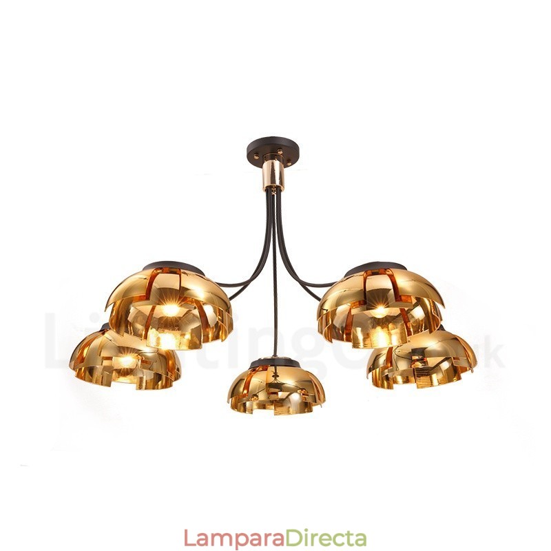 Lámpara de araña moderna contemporánea de acero de 5 luces con pantalla acrílica