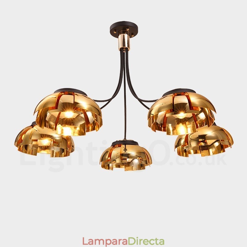 Lámpara de araña moderna contemporánea de acero de 5 luces con pantalla acrílica