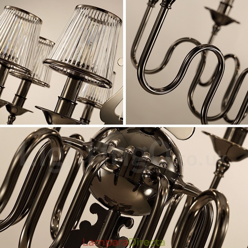 Lámpara de araña moderna contemporánea de acero de 6 luces con pantalla acrílica