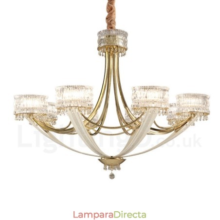 Lámpara de araña moderna contemporánea de acero de 8 luces con pantalla de cristal Lámpara de araña moderna contemporánea de acero de 8 luces con pantalla de cristal