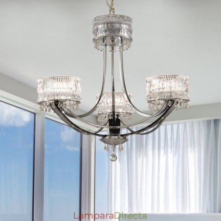 Lámpara de araña moderna contemporánea de acero de 3 luces con pantalla de cristal Lámpara de araña moderna contemporánea de acero de 3 luces con pantalla de cristal