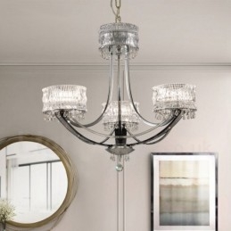 Lámpara de araña moderna contemporánea de acero de 3 luces con pantalla de cristal