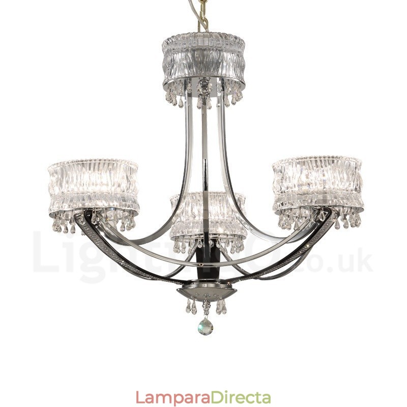 Lámpara de araña moderna contemporánea de acero de 3 luces con pantalla de cristal