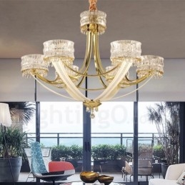 Lámpara de araña moderna contemporánea de acero de 6 luces con pantalla de cristal