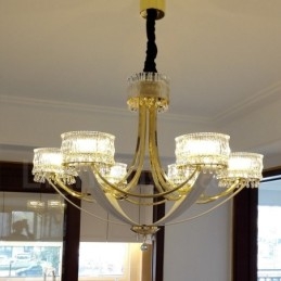 Lámpara de araña moderna contemporánea de acero de 6 luces con pantalla de cristal