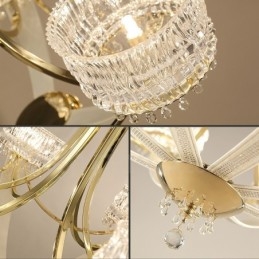 Lámpara de araña moderna contemporánea de acero de 6 luces con pantalla de cristal