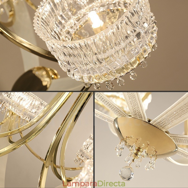 Lámpara de araña moderna contemporánea de acero de 6 luces con pantalla de cristal