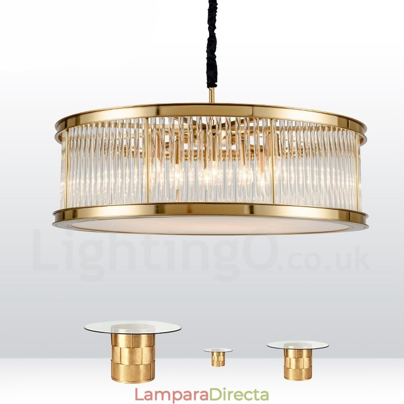 Lámpara colgante moderna y contemporánea de acero de 8 luces con pantalla de acrílico de cristal