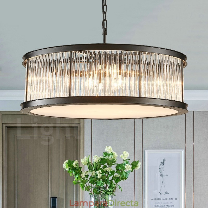 Lámpara colgante moderna y contemporánea de acero de 8 luces con pantalla de acrílico de cristal