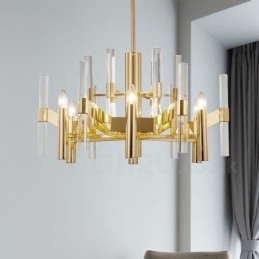 Lámpara de araña moderna y contemporánea de metal de 8 luces con pantalla de cristal
