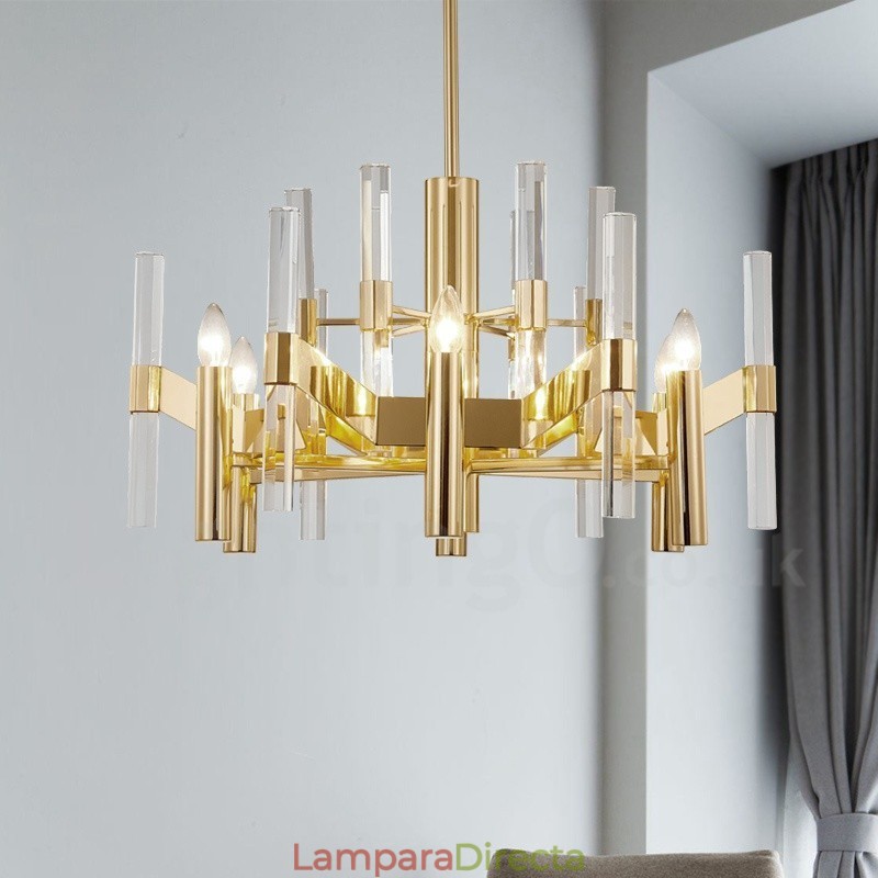 Lámpara de araña moderna y contemporánea de metal de 8 luces con pantalla de cristal