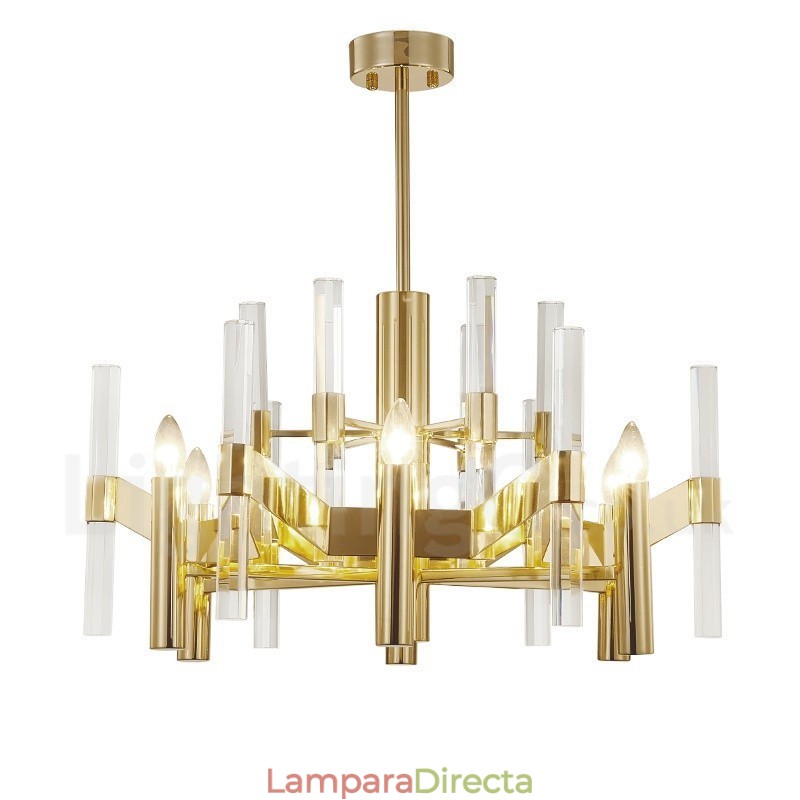 Lámpara de araña moderna y contemporánea de metal de 8 luces con pantalla de cristal