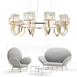 Lámpara colgante moderna contemporánea de acero de 10 luces con pantalla de cristal