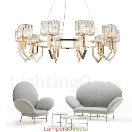 Lámpara colgante moderna contemporánea de acero de 10 luces con pantalla de cristal Lámpara colgante moderna contemporánea de acero de 10 luces con pantalla de cristal