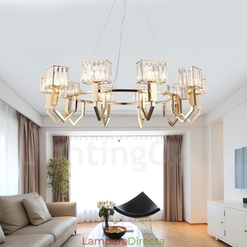 Lámpara colgante moderna contemporánea de acero de 10 luces con pantalla de cristal