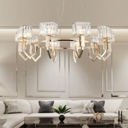 Lámpara colgante moderna contemporánea de acero de 10 luces con pantalla de cristal