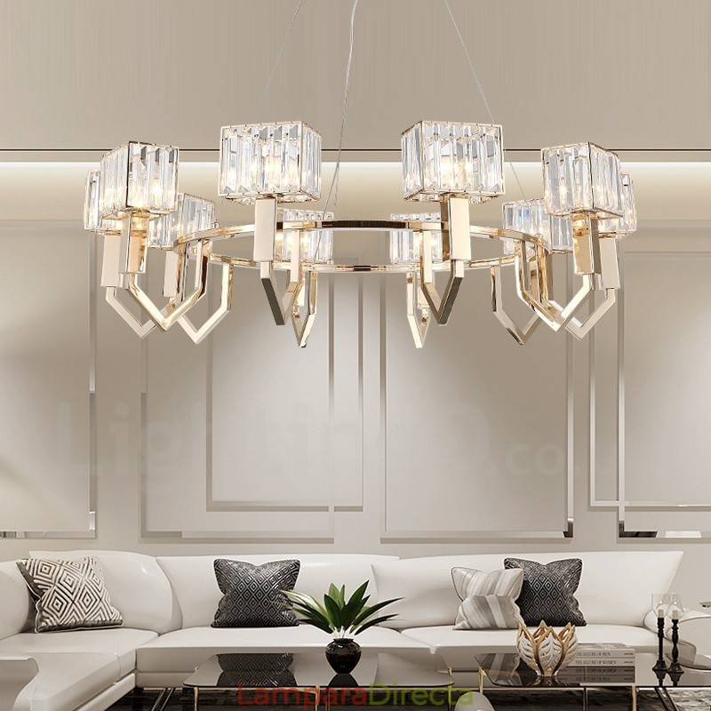 Lámpara colgante moderna contemporánea de acero de 10 luces con pantalla de cristal