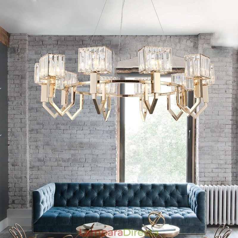 Lámpara colgante moderna contemporánea de acero de 10 luces con pantalla de cristal