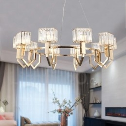 Lámpara colgante moderna contemporánea de acero de 10 luces con pantalla de cristal