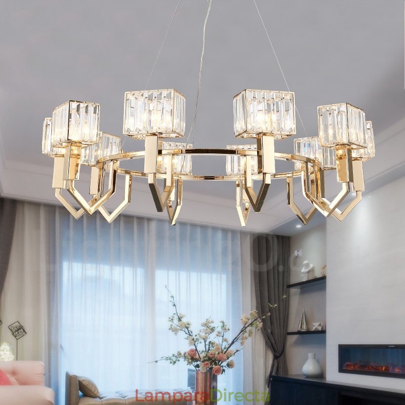 Lámpara colgante moderna contemporánea de acero de 10 luces con pantalla de cristal