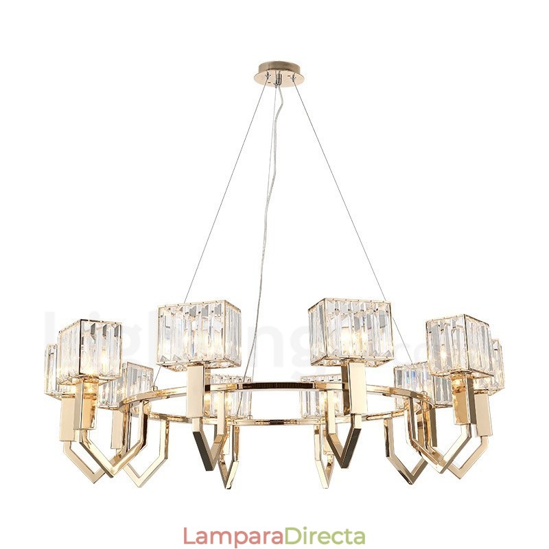 Lámpara colgante moderna contemporánea de acero de 10 luces con pantalla de cristal