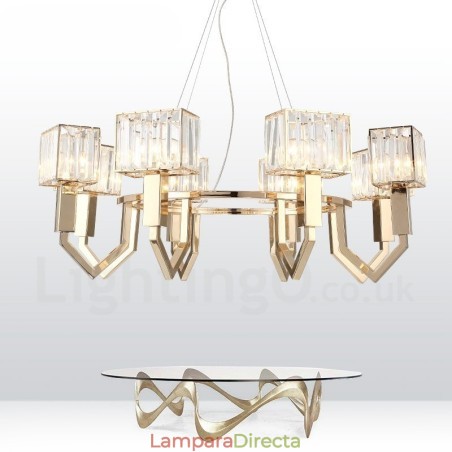 Lámpara colgante moderna contemporánea de acero de 8 luces con pantalla de cristal Lámpara colgante moderna contemporánea de acero de 8 luces con pantalla de cristal